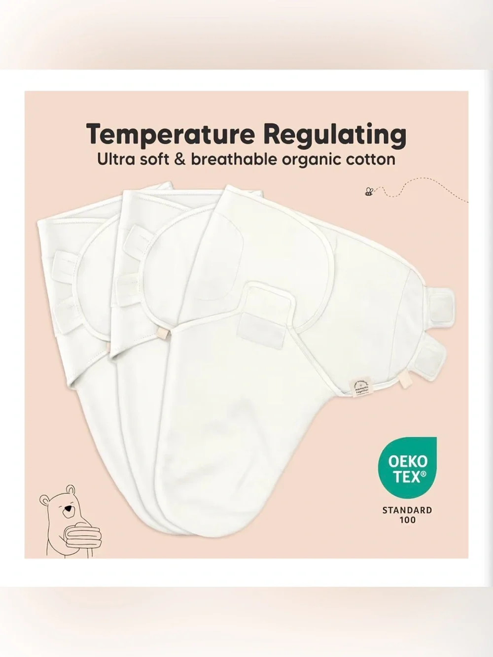 NEW KeaBabies Soothe Swaddle Wraps - 3-Pack Gray, Light Gray, White